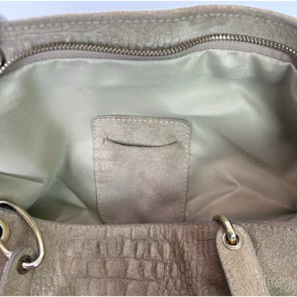 Vera Pelle Large Tote Leather and Suede‎ Crocodile Embossed Bag Purse Tan GUC - Picture 6 of 16